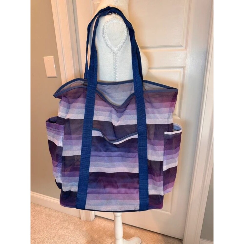 Mossimo Purple Striped Mesh Beach Tote Pool Bag